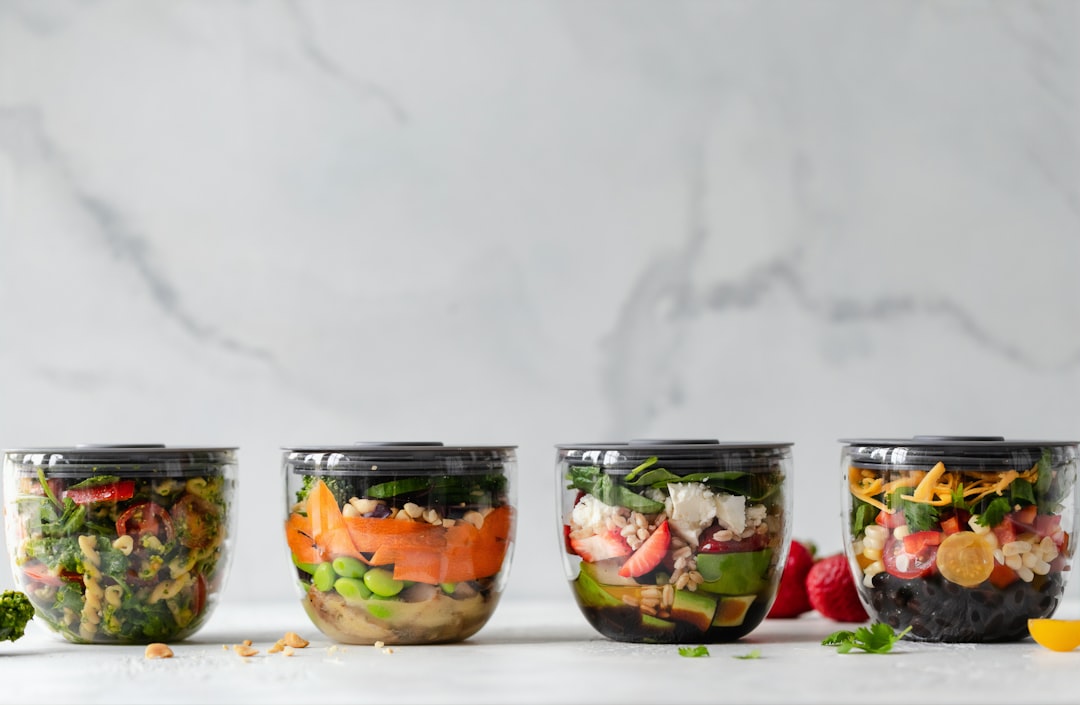 Bowls of food ready to be covered for the fridge