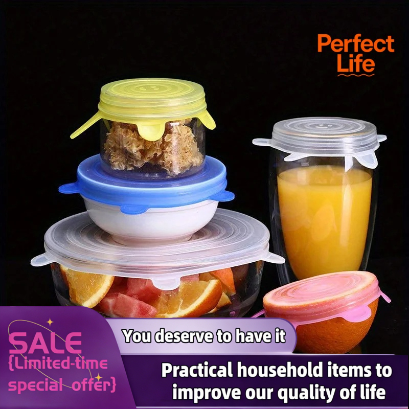 Silicone stretch lid stretched over a round bowl