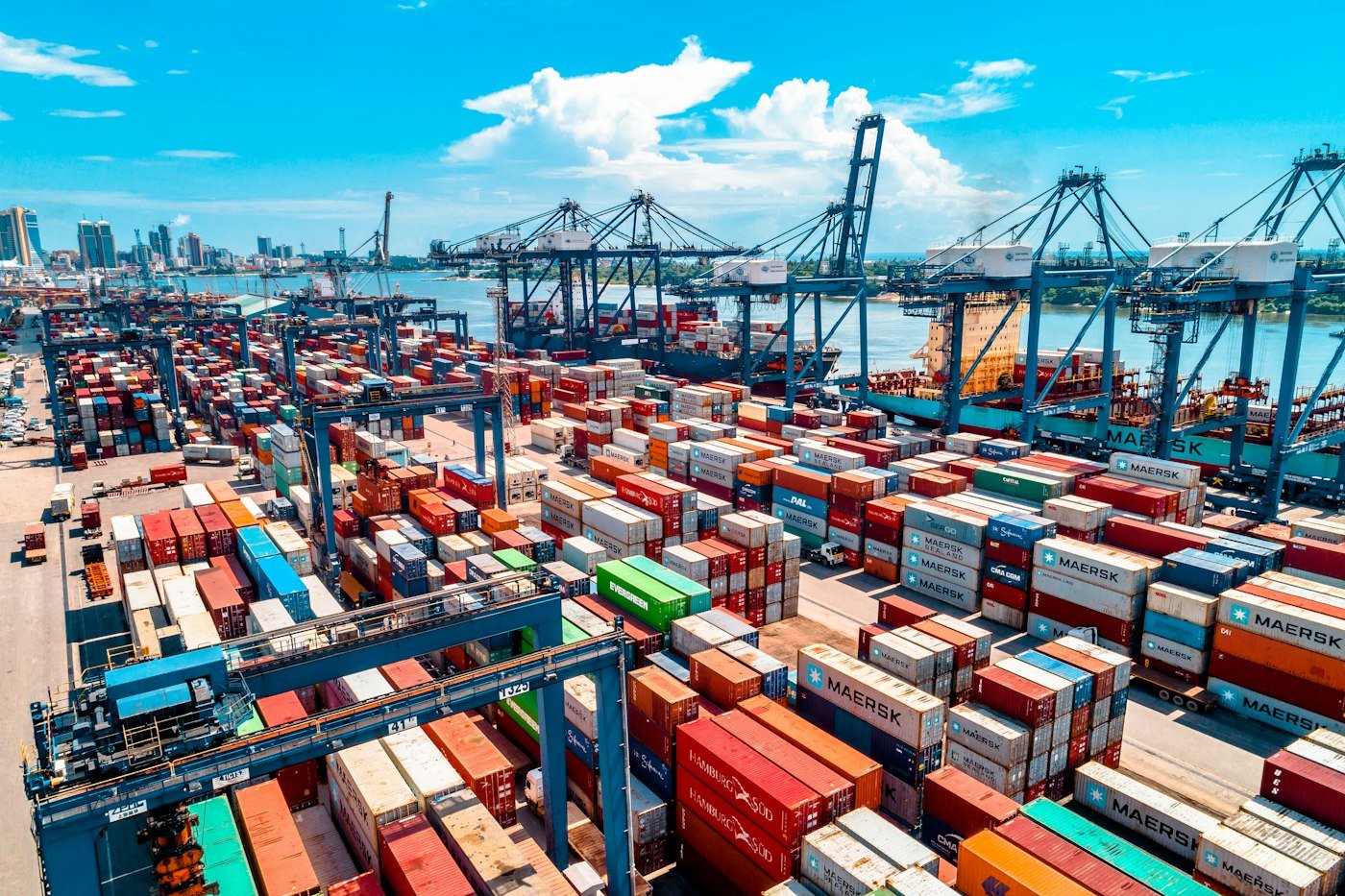 Cargo containers at a port terminal